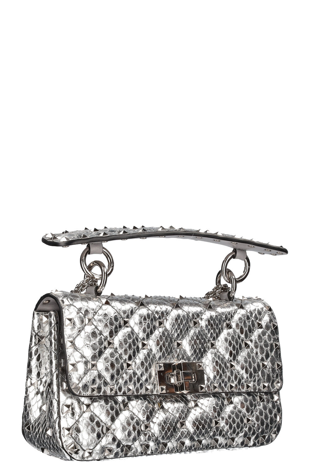 VALENTINO Python Rockstud Bag Small Silver