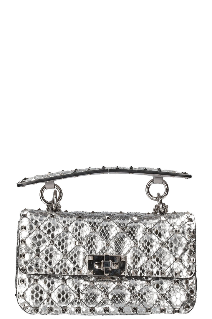 VALENTINO Python Rockstud Bag Small Silver