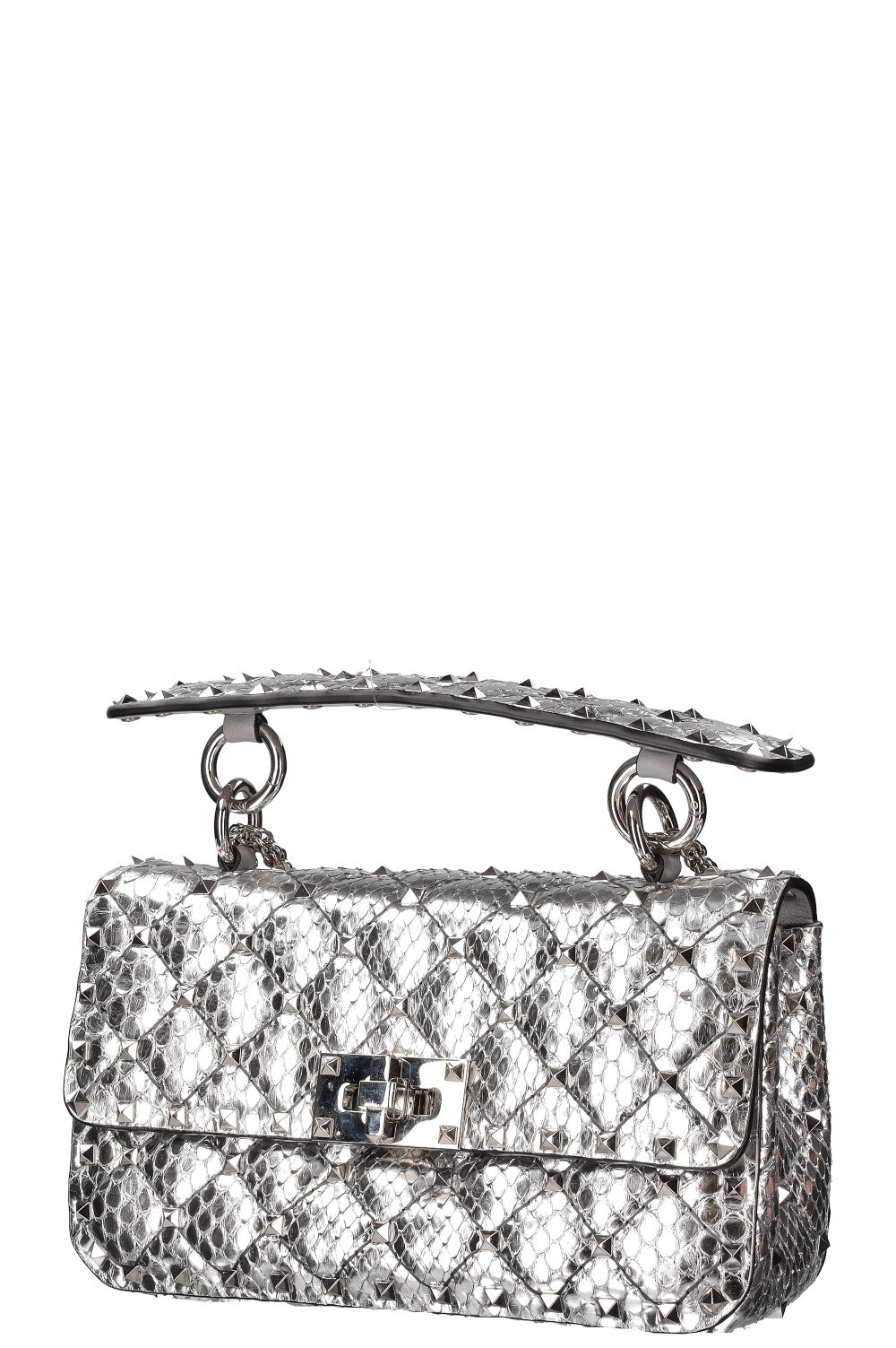 VALENTINO Python Rockstud Bag Small Silver