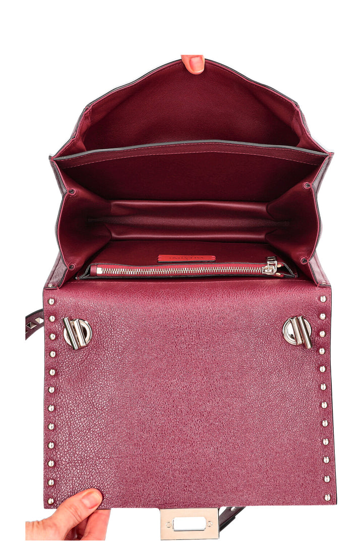 VALENTINO Rockstud Flip Lock Flap Bag Burgundy