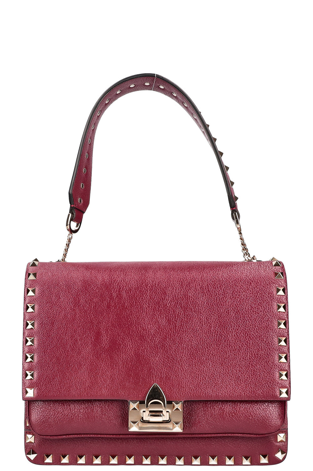 VALENTINO Rockstud Flip Lock Flap Bag Burgundy