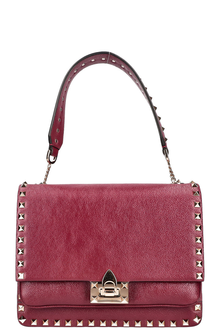 VALENTINO Rockstud Flip Lock Flap Bag Burgundy