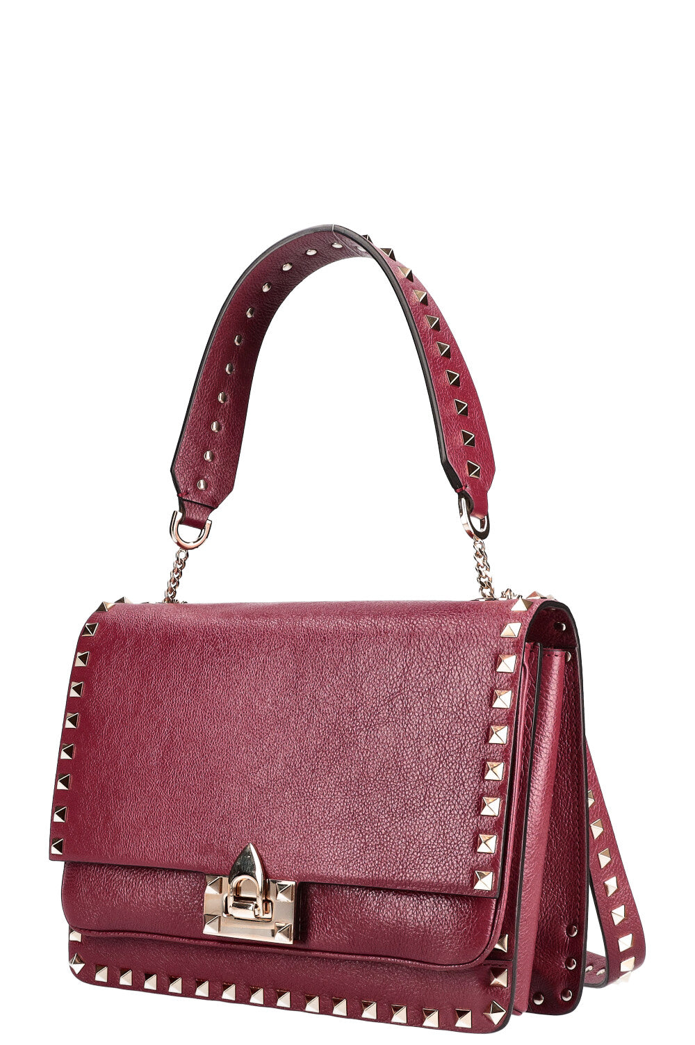 VALENTINO Rockstud Flip Lock Flap Bag Burgundy