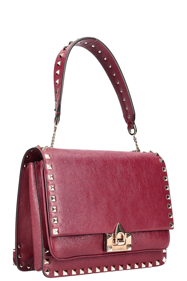 VALENTINO Rockstud Flip Lock Flap Bag Burgundy