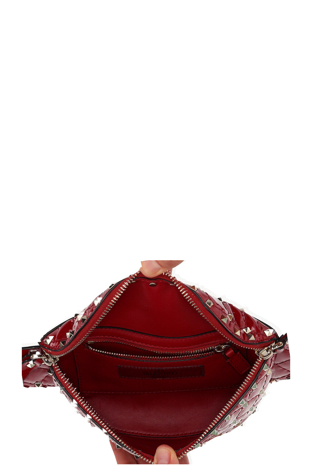 VALENTINO Rockstud Patent Belt Bag Red