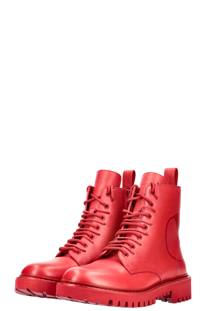 VALENTINO Vlogo Combat Boots Red