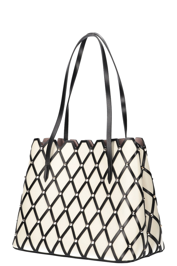 VALENTINO Beehive Tote Bag White Black