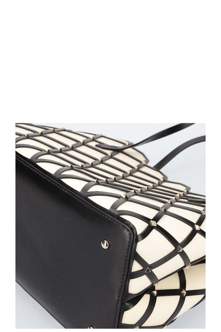 VALENTINO Beehive Tote Bag White Black