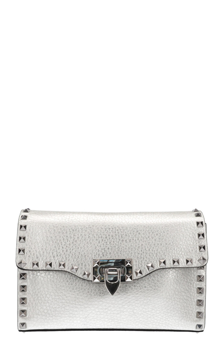 VALENTINO Rockstud Flip Lock Flap Bag Silver