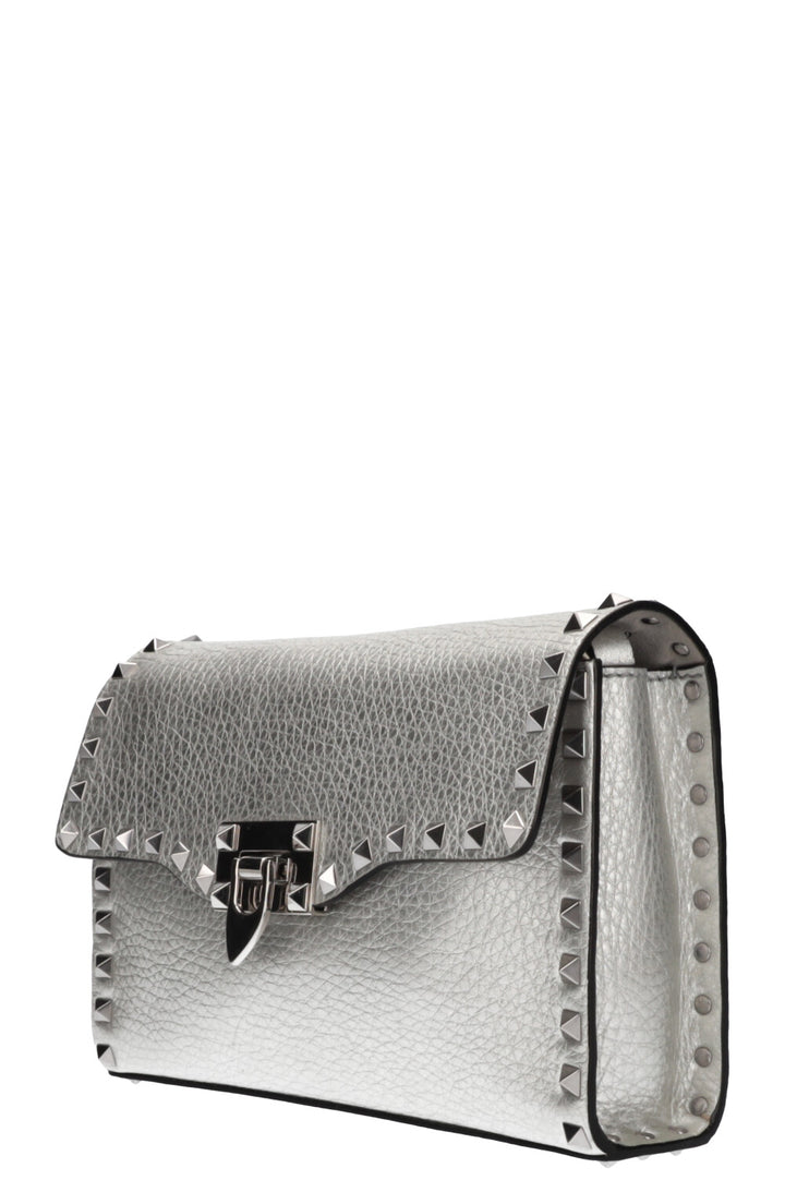 VALENTINO Rockstud Flip Lock Flap Bag Silver