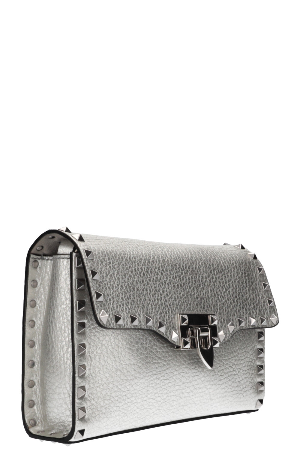 VALENTINO Rockstud Flip Lock Flap Bag Silver REAWAKE