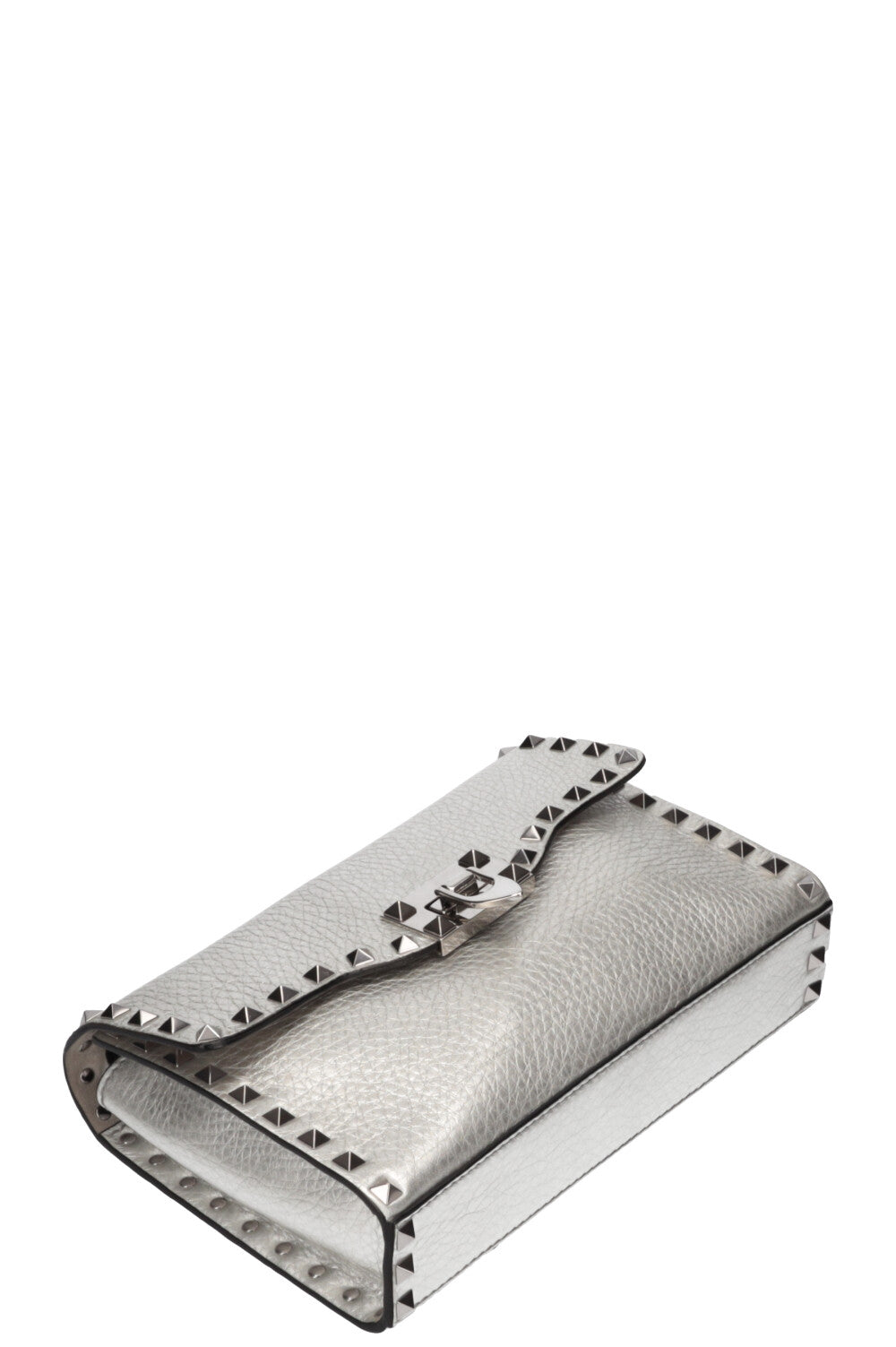 VALENTINO Rockstud Flip Lock Flap Bag Silver