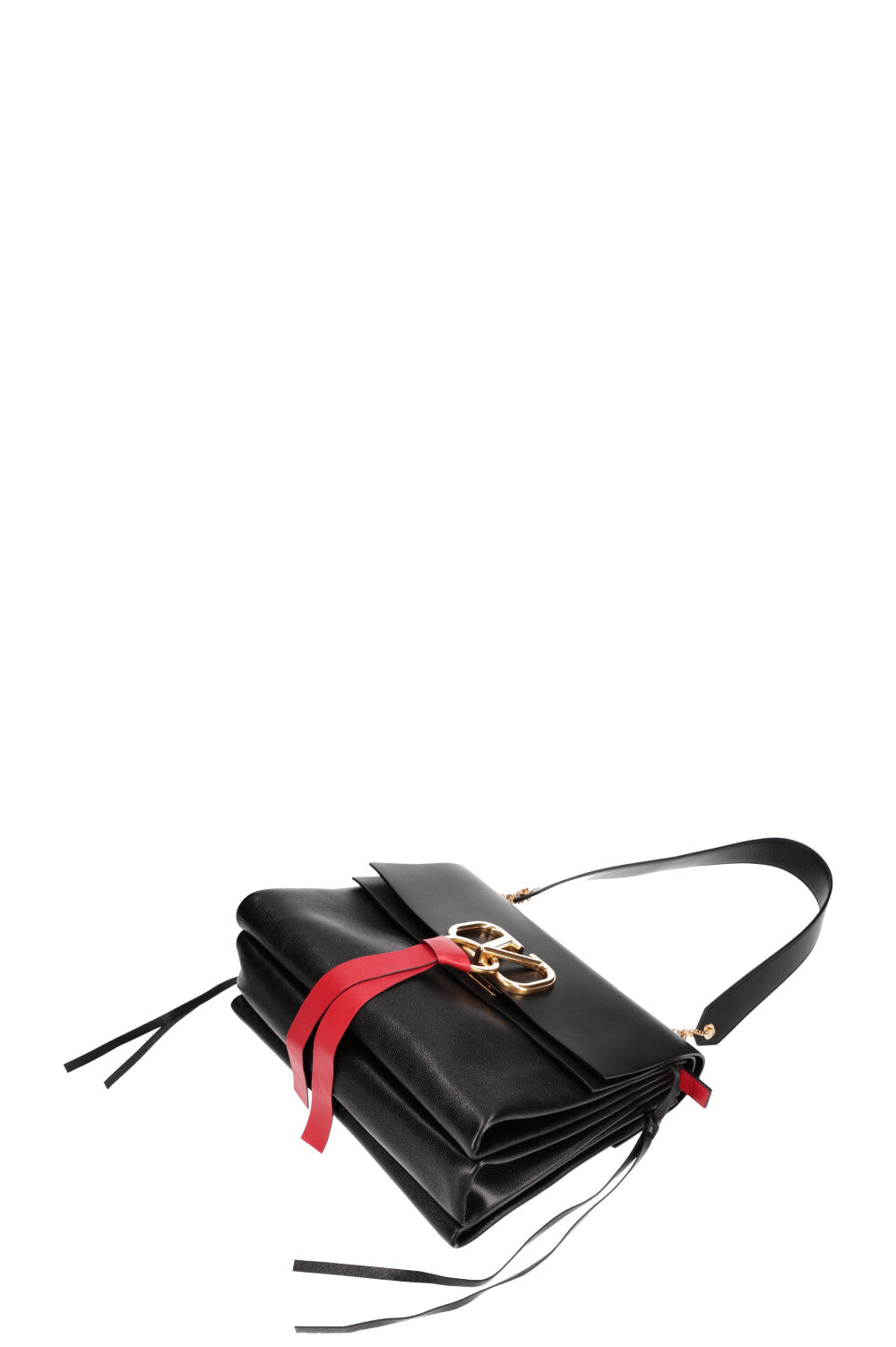 Valentino Garavani V RING medium shoulder bag Black Red 265766