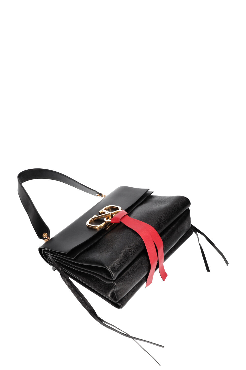 Valentino Garavani V RING medium shoulder bag Black Red 265766