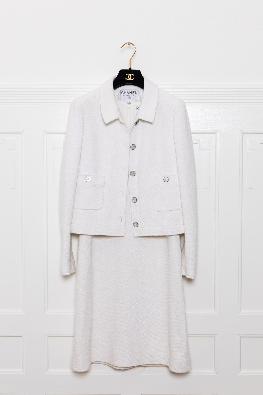 CHANEL Blazer &amp; Robe Tweed Blanc