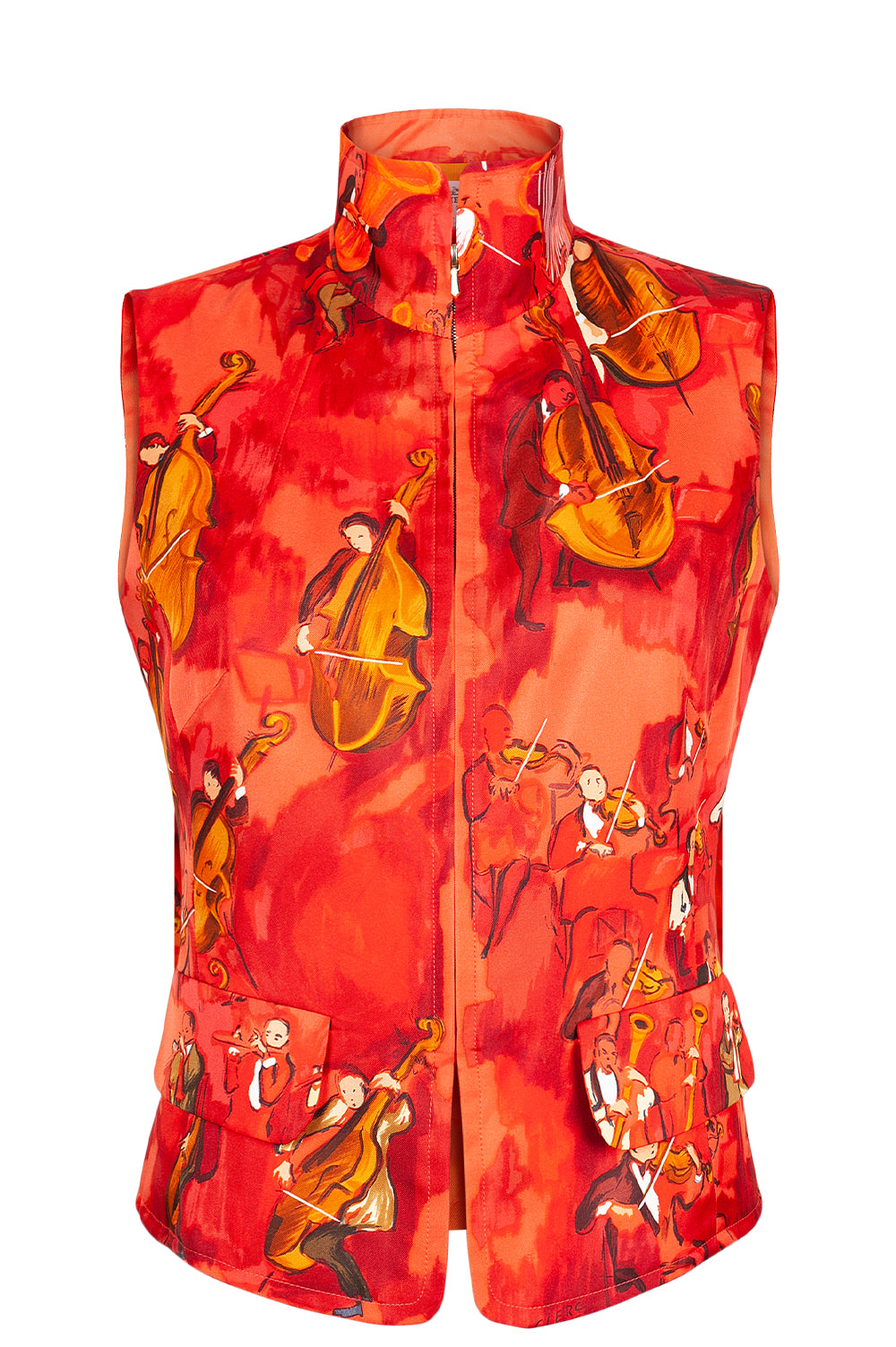 HERMÈS Veste Soie Rouge Violoncelles