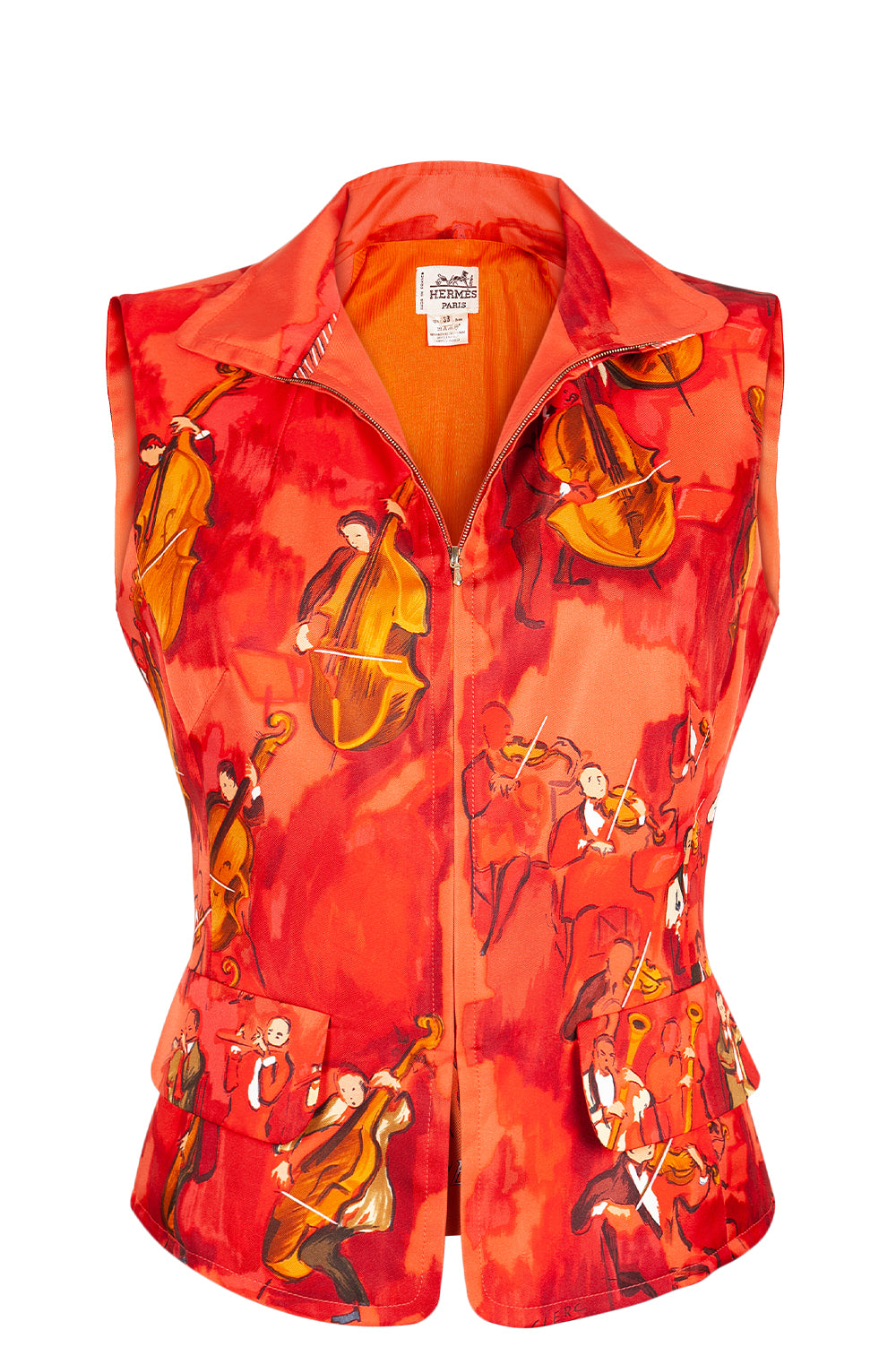 HERMÈS Veste Soie Rouge Violoncelles